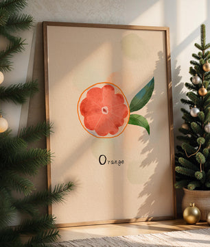 Watercolor Illustration of Orange Slice with Leaves on Pastel Background - Mi tienda
