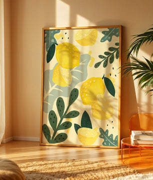 Vibrant lemon and leaf pattern design for home decor