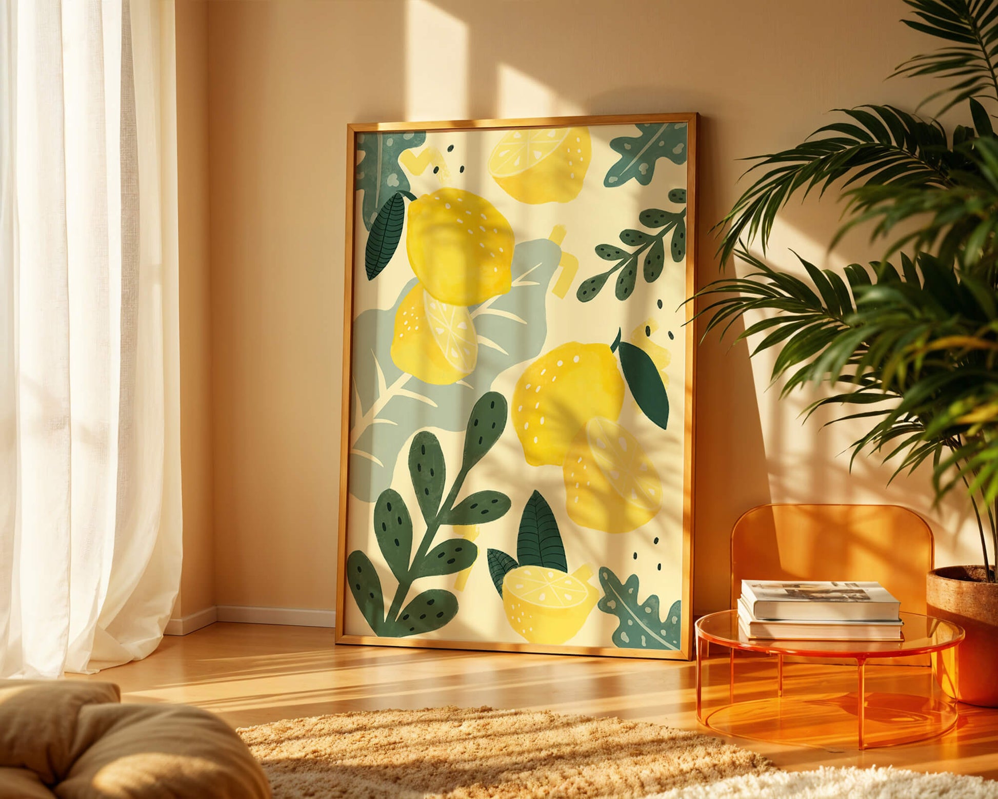 Vibrant lemon and leaf pattern design for home decor