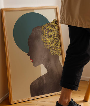 Elegant Silhouette with Gold Lace and Red Lips - Mi tienda