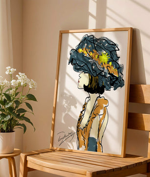 Portrait of a Fashionable Woman with a Large Hat and Gold Accents