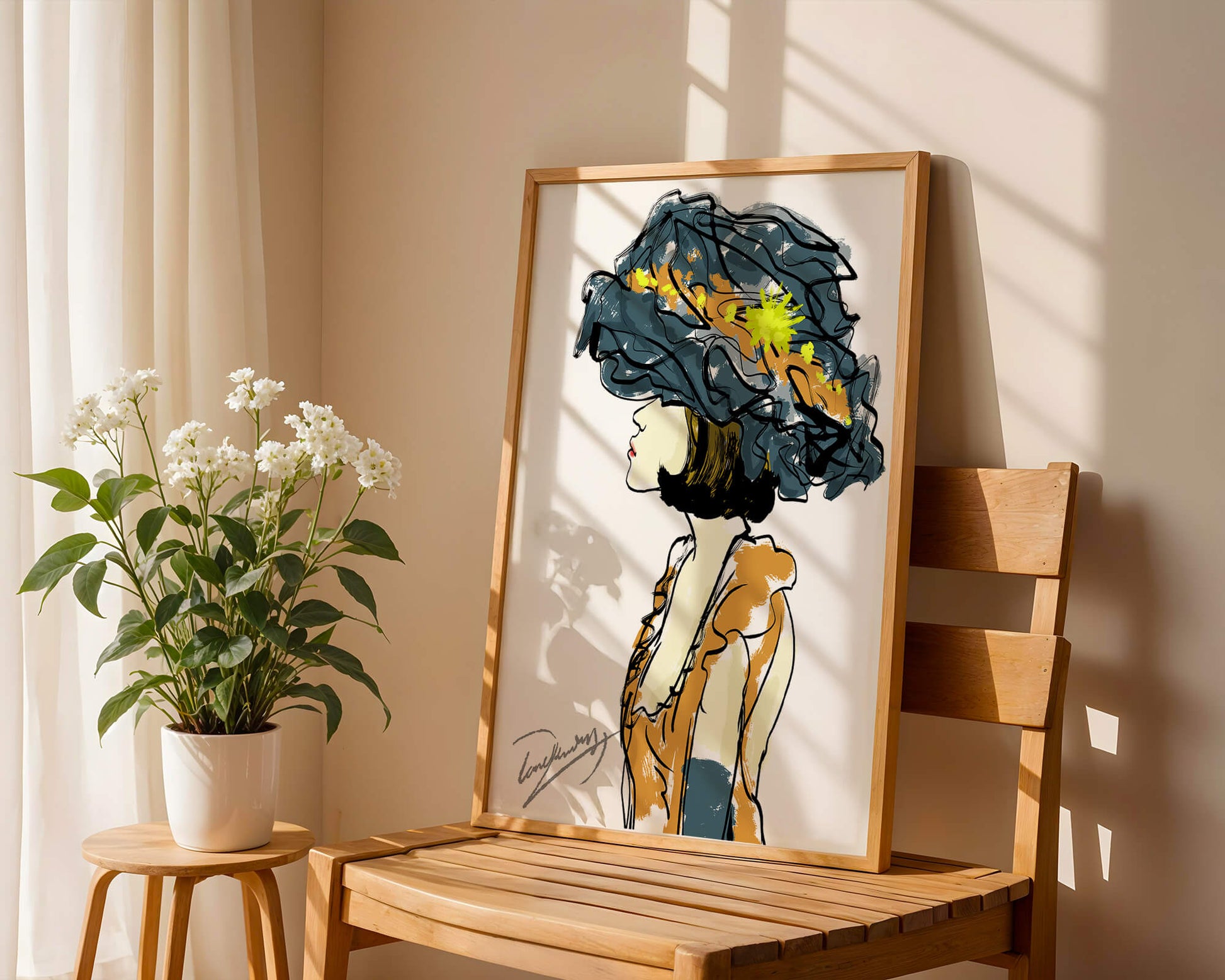 Portrait of a Fashionable Woman with a Large Hat and Gold Accents