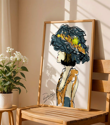 Portrait of a Fashionable Woman with a Large Hat and Gold Accents