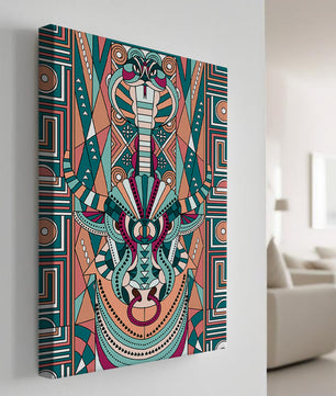 Ilustración art déco geométrica intrincada de serpiente y toro