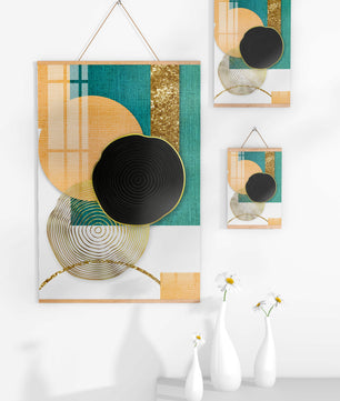 Abstrakte geometrische Komposition mit Gold und strukturierten Elementen