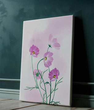 Delicadas flores de cosmos rosa sobre un fondo pastel suave