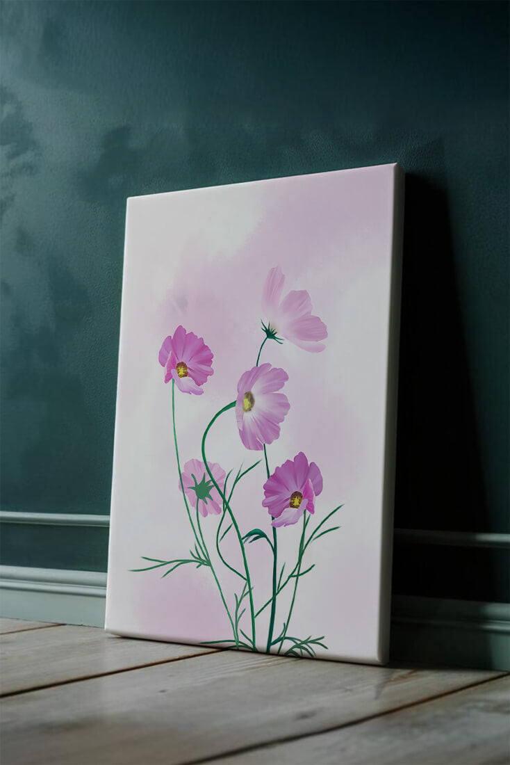 Delicate Pink Cosmos Flowers on Soft Pastel Background