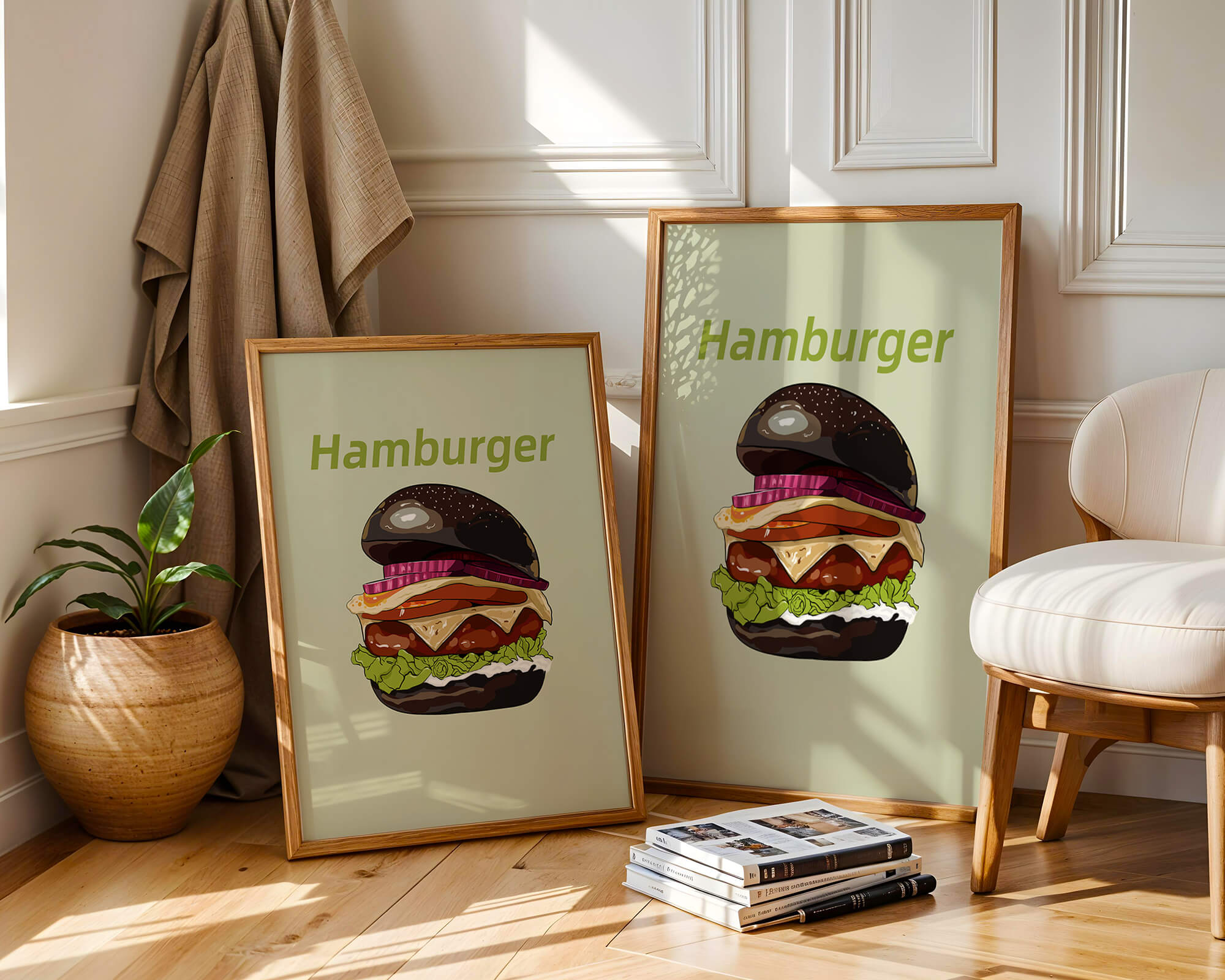 Delicious hamburger illustration with vibrant ingredients