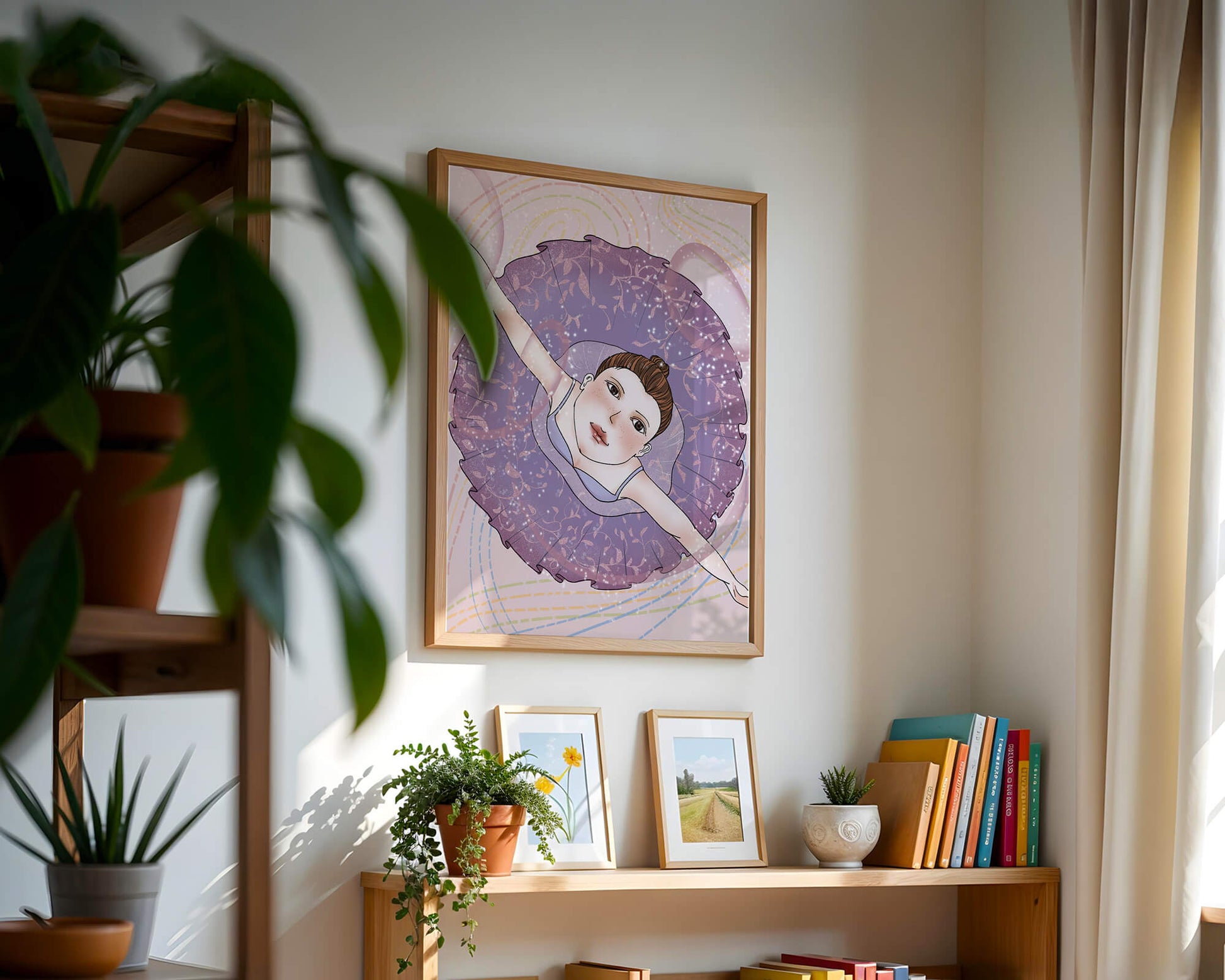 Graceful ballerina in a purple tutu with sparkling details