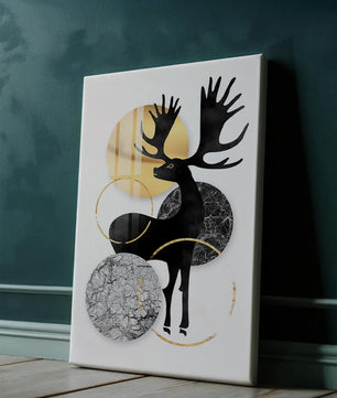 Zeitgenössische Elch-Silhouette-Kunst mit goldenen Akzenten und Marmorstruktur