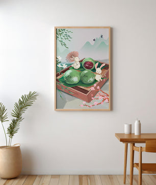 Charming Hasen mit Mochi und Berglandschaft