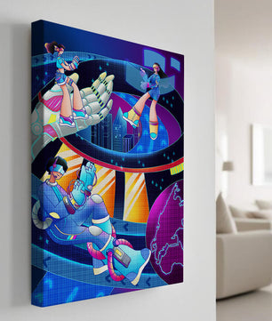 Realidad virtual futurista con obra de arte neón vibrante