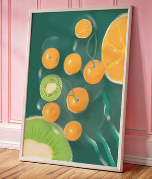 Ilustración de patrón de frutas vibrantes de kiwi y naranja