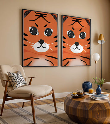 Adorable tiger face illustration with bold features