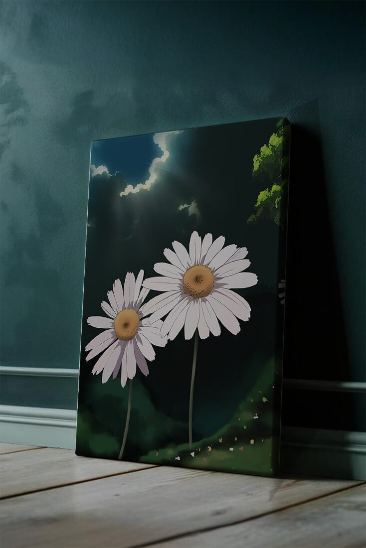 Sunlit Daisies in a Serene Landscape