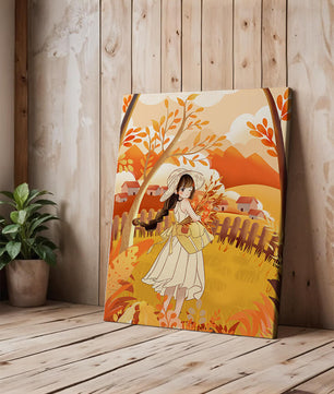 Illustration of a Girl in a Yellow Dress in Autumn Scenery