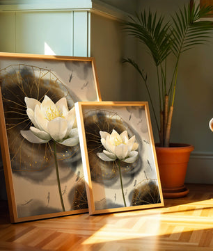Illustration of a lotus flower with golden accents