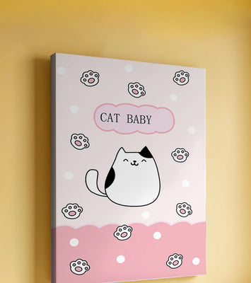 Adorable cat baby illustration with cute paw prints and polka dots
