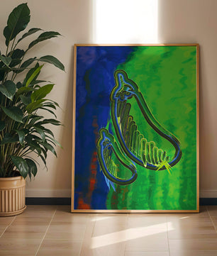 Abstract colorful artwork with vibrant shapes and lines