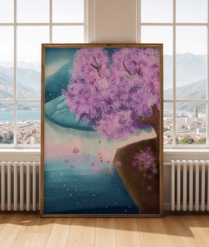 A Beautiful Cherry Blossom Tree in a Dreamlike Landscape