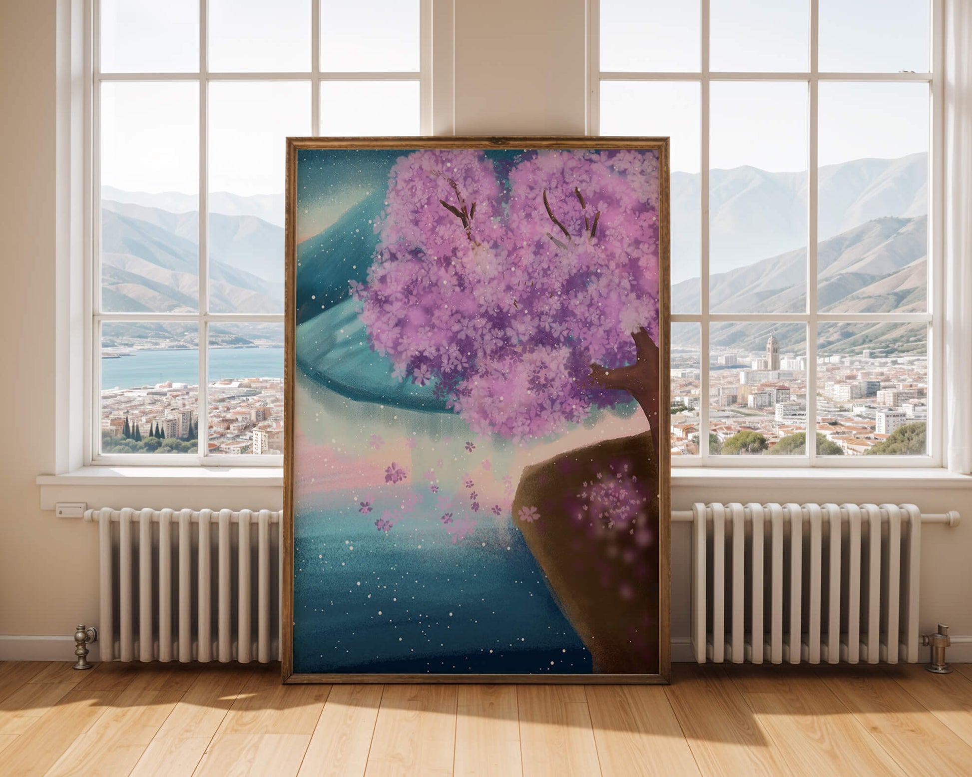 A Beautiful Cherry Blossom Tree in a Dreamlike Landscape