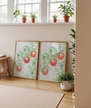 Ilustración de manzanas en la rama de un árbol con hojas verdes