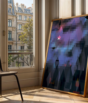 Geometrische abstrakte Kunst in lebhaften Blau- und Lilatönen