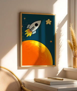 Cartoon Rocket in Space with Yellow Star - Mi tienda