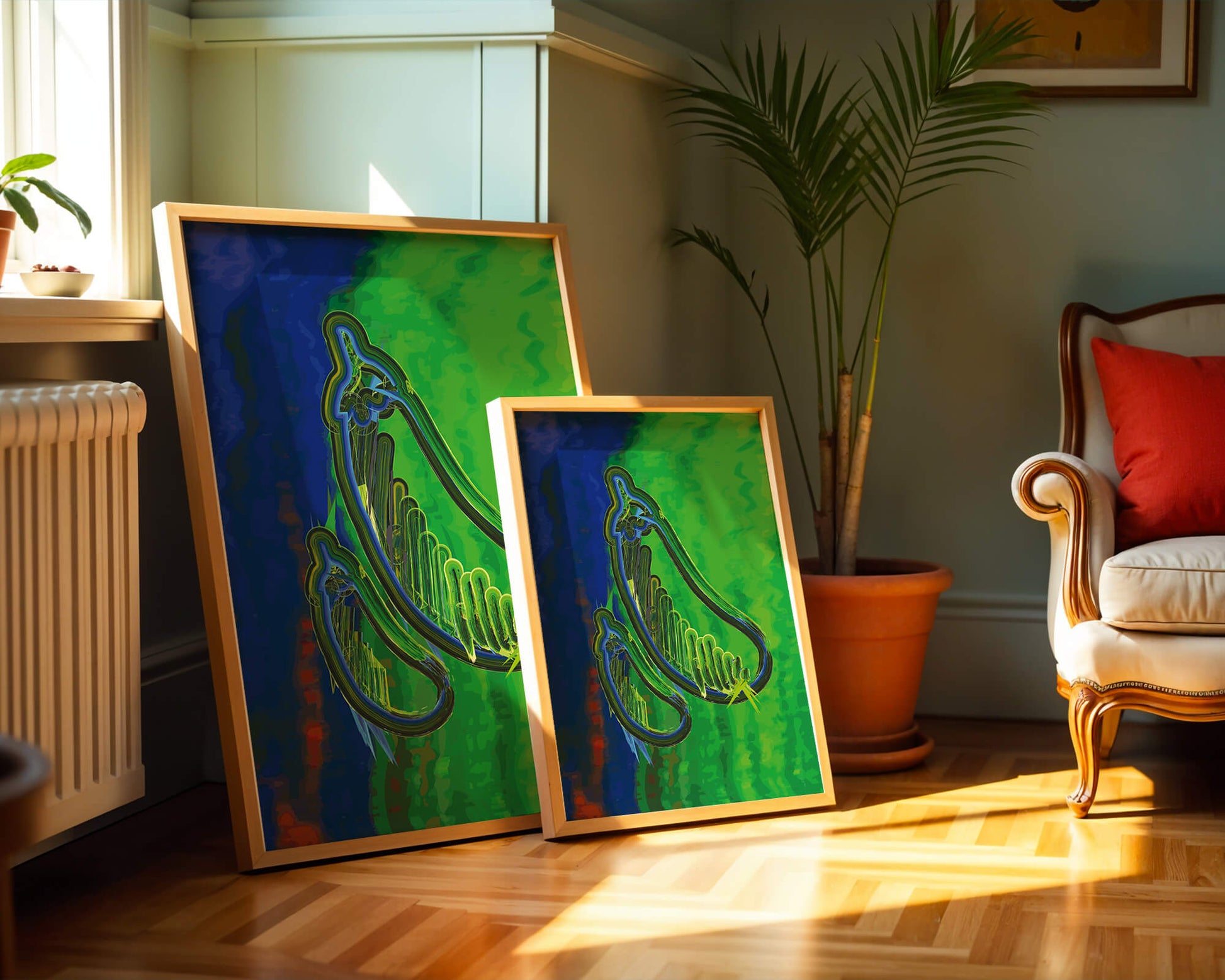 Abstract colorful artwork with vibrant shapes and lines