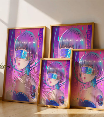 Futuristic Cyberpunk Girl with Neon Colors and Virtual Reality Elements