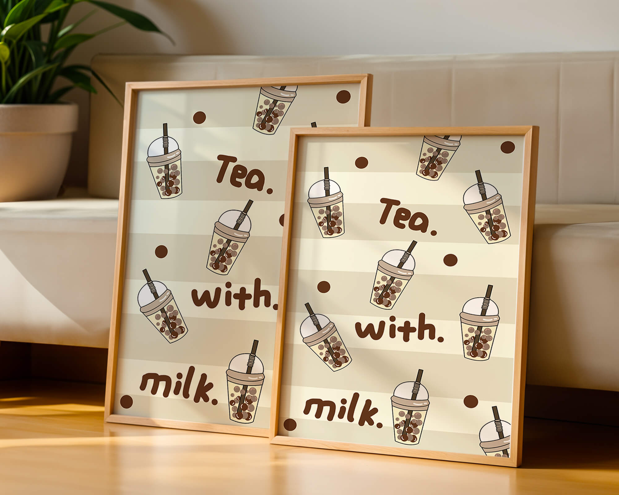 Boba tea pattern with text and bubble illustrations
