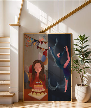 Geburtstagsfeier-Illustration mit Kuchen und Tanzfigur