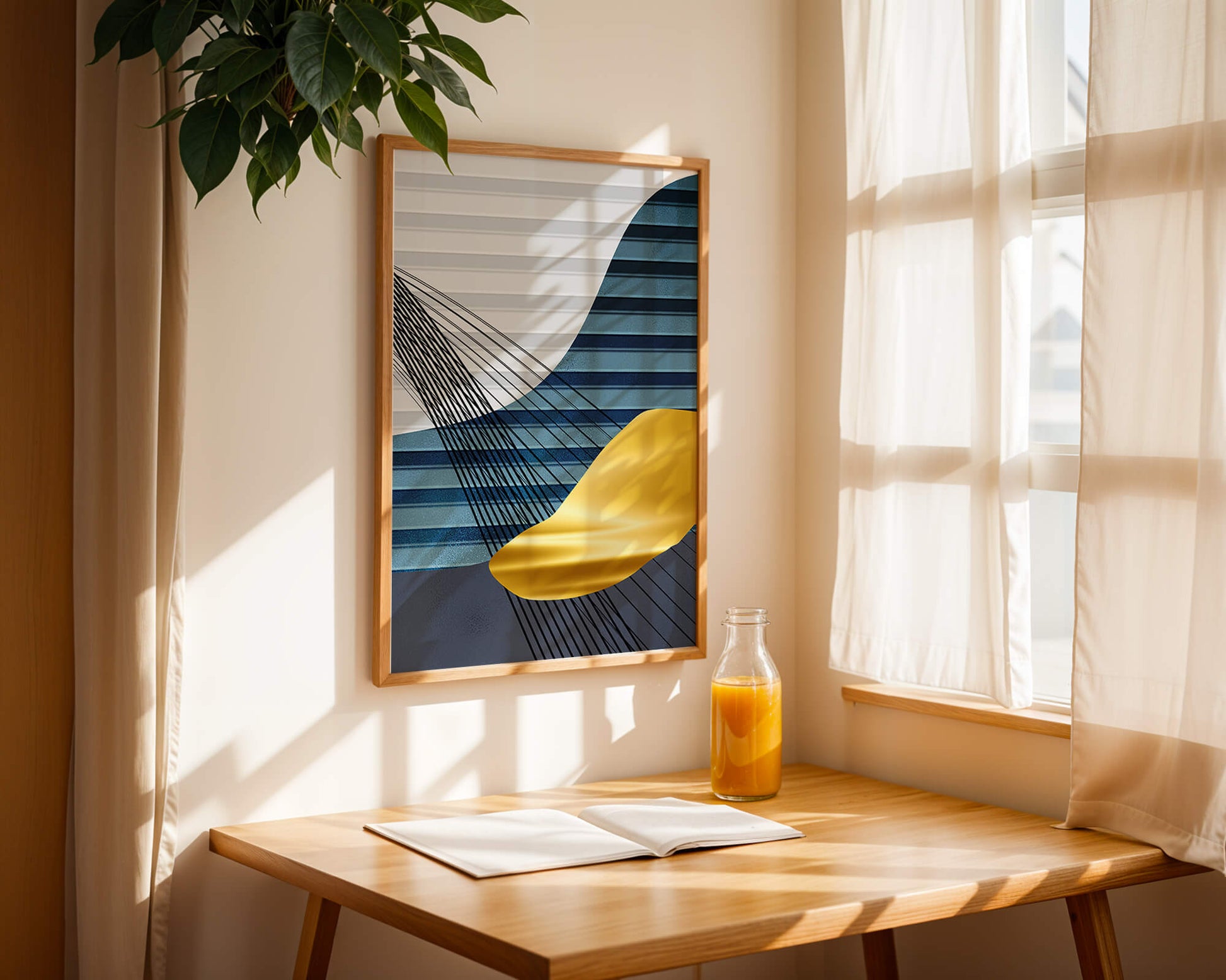 Abstract Composition with Blue and Gold Elements