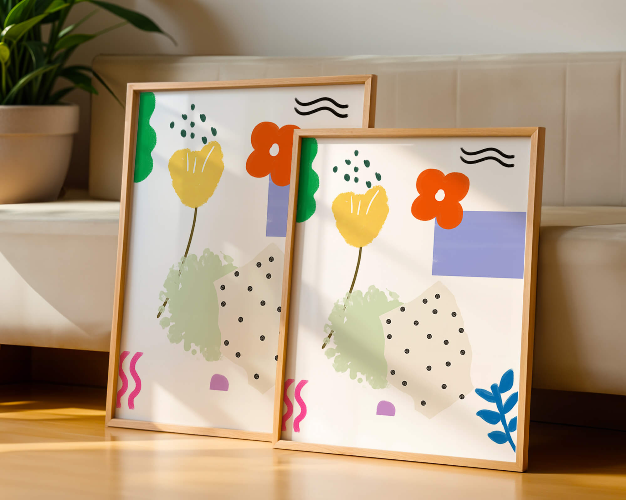 Abstract floral design with colorful geometric shapes