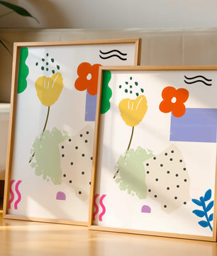 Abstraktes Blumendesign mit bunten geometrischen Formen