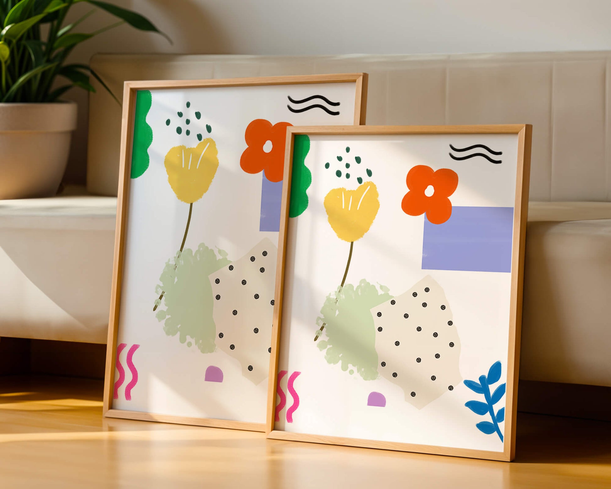 Abstract floral design with colorful geometric shapes