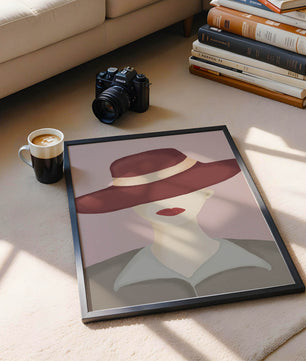Stylish Woman in Vintage Hat with Minimalist Fashion Art