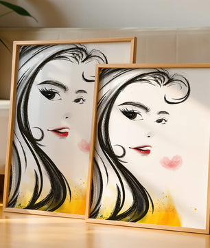 Dibujo de retrato elegante con labios rojos y motivo de corazón