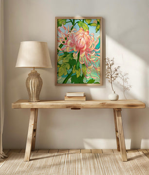 Belle illustration florale avec chrysanthème et feuilles vertes