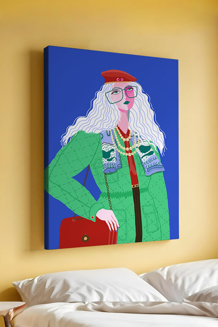 Colorful fashion illustration with striking accessories and vibrant style