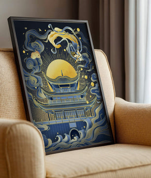 Traditional Asian Pagoda with Celestial Elements and Gold Accents - Mi tienda