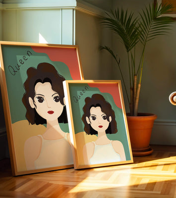 Stylized illustration of a confident woman with abstract background