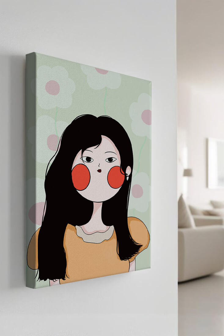 Charming illustration of a young woman with floral background