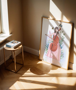 Girl Playing Cello Surrounded by Nature with Butterflies - Mi tienda