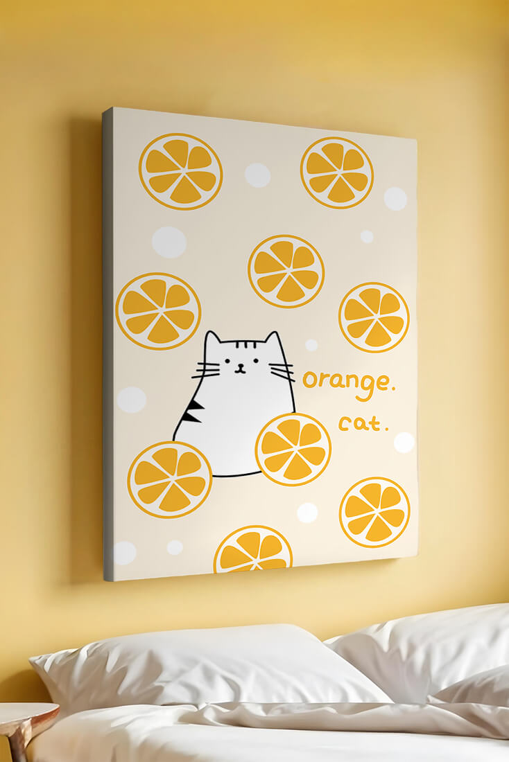 Playful illustration featuring a cat and orange slices