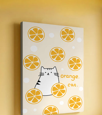 Playful illustration featuring a cat and orange slices
