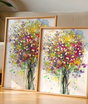 Abstract expressionist floral tree with vibrant colors