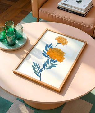 Elegante Illustration lebendiger Ringelblumen auf grünem Hintergrund