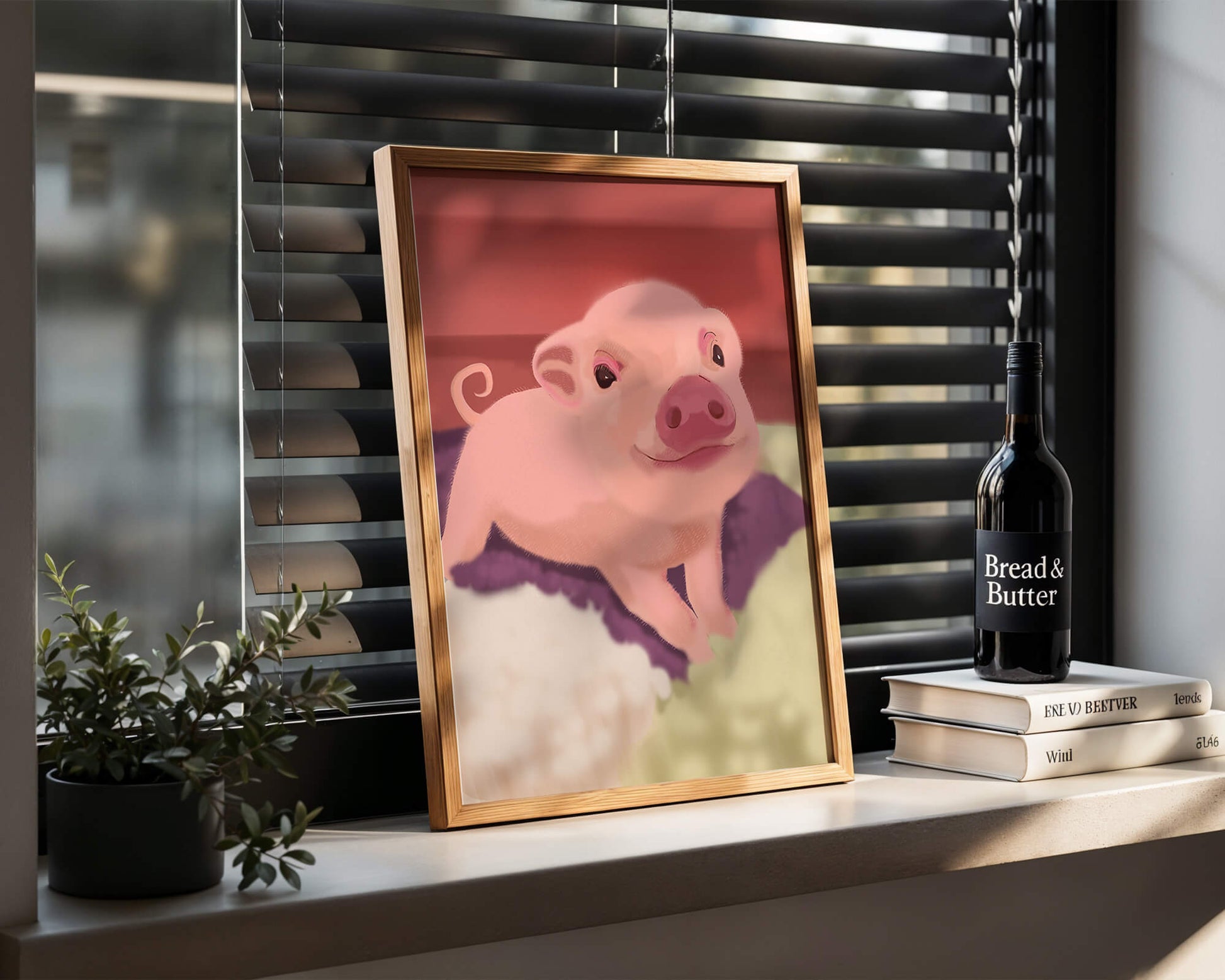 Una encantadora ilustración de un lindo cerdito con un fondo cálido.