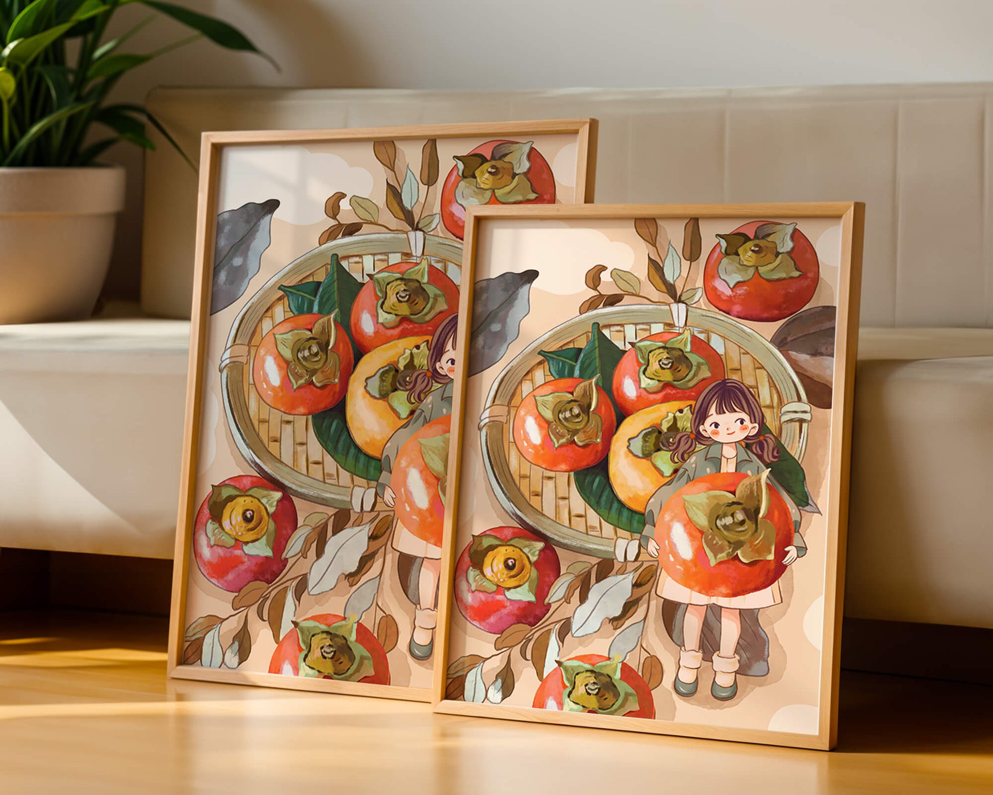 Joven sosteniendo un dátil en una escena de cosecha caprichosa